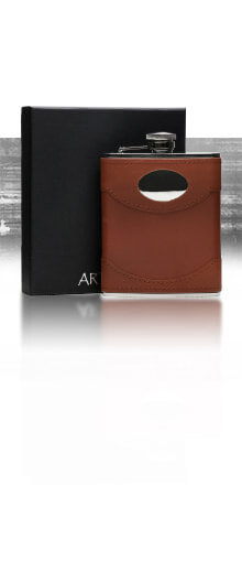 Brown Leather & Steel Hip Flask with Engraving Plate / 170ml
